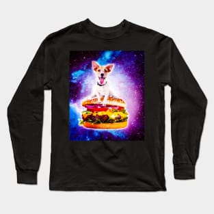 Outer Space Galaxy Dog Riding Burger Long Sleeve T-Shirt